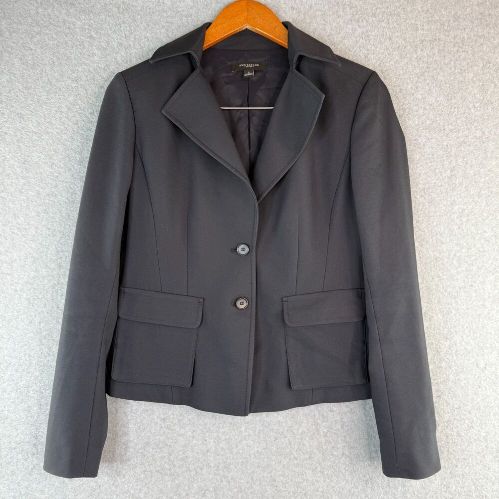 Ann Taylor Black Button Up Preppy Business Casual Blazer Size 2 Minimalist Basic